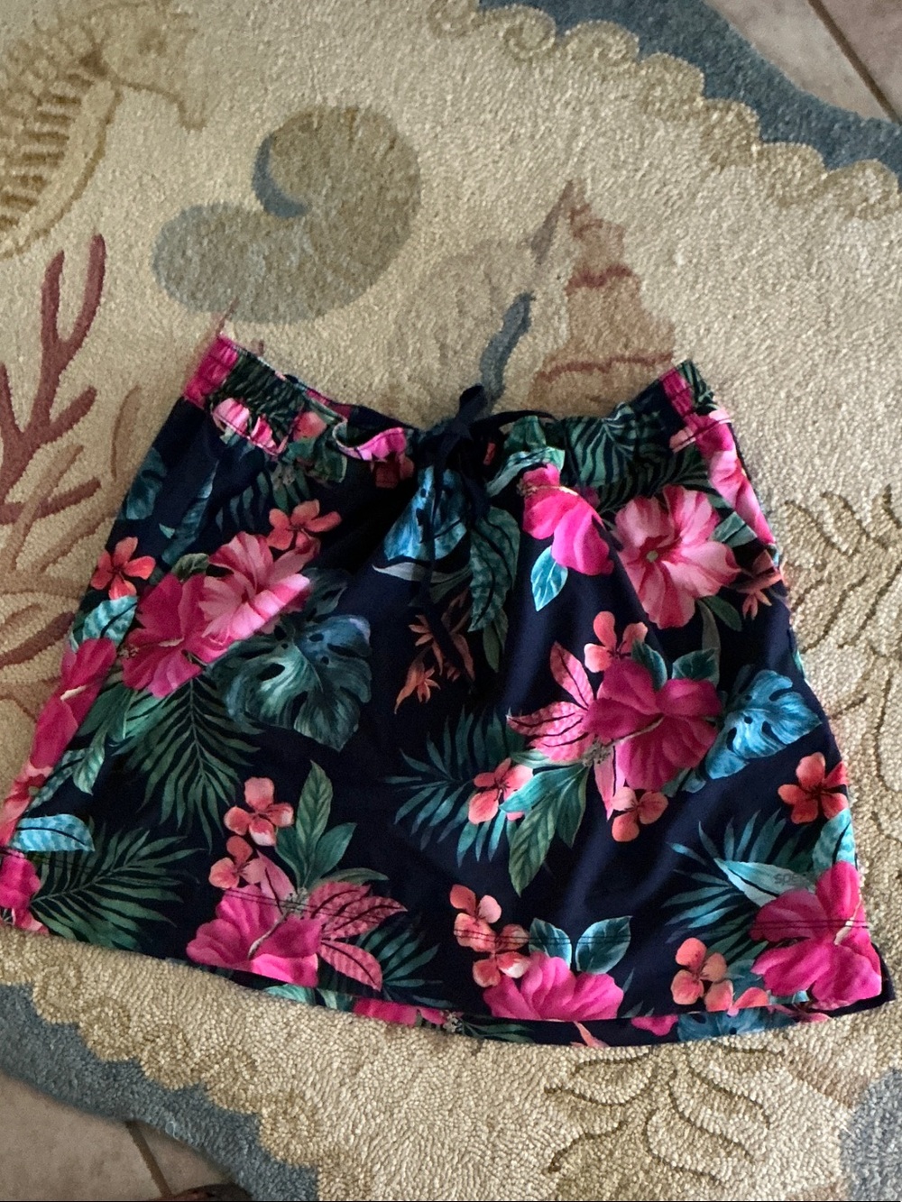 Speedo Navy Swim Skirt with Pink & Green Tropical Print